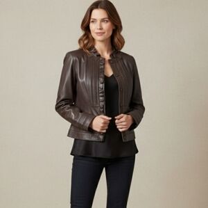 Elie Tahari Leather Jacket Size XS Chocolate Brown